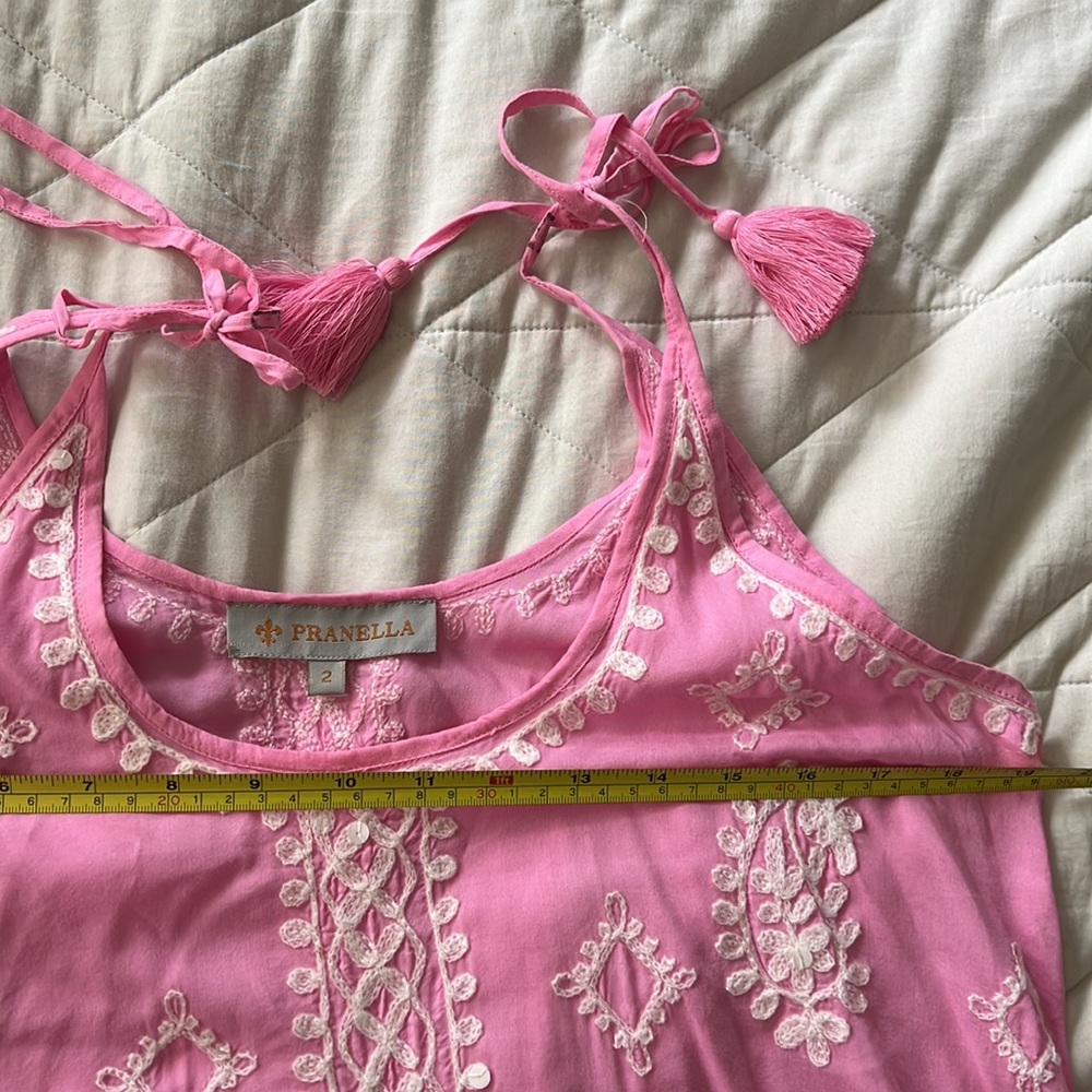 Pranella Dress Embroidered Pink Cover Up Greek Tasseled Size 2 / medium - Picture 13 of 17